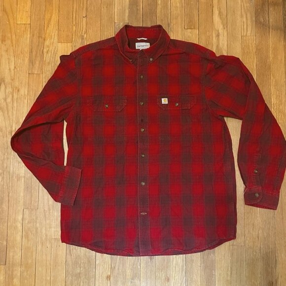 Carhartt Mens Button Up Down LS Long Sleeves Flannel Shirt Red larger - Picture 1 of 5